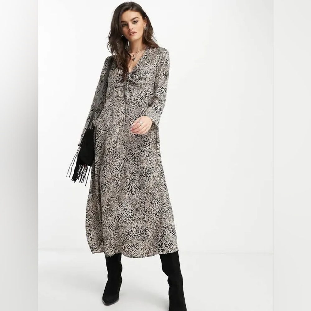 NWT MNG Mango Women's Animal Print Long Sleeve Dress XS 2